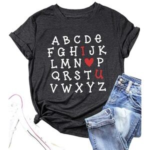 Alphabet Graphic Tee for Women - Dark Grey with Red Accent size L